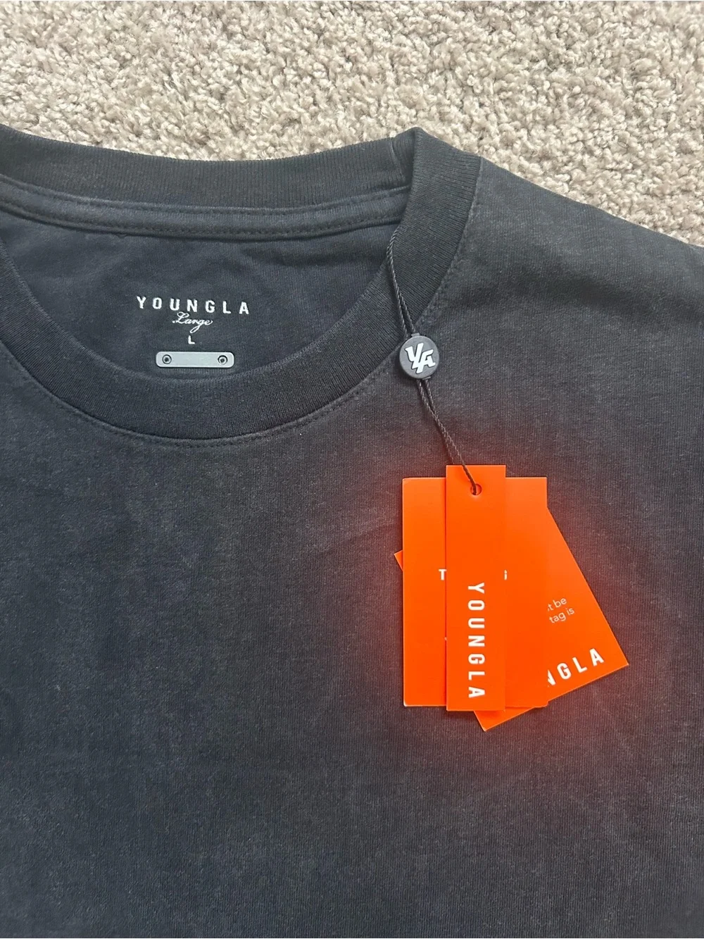 YoungLA Black Crew Neck Short Sleeve Logo T-Shirt Cotton Knit Men L